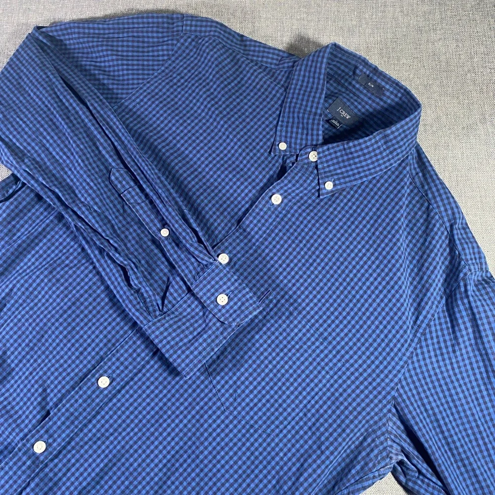 J.Crew Mens Slim‎ Fit Button Down Shirt Blue Gingham Check Long Sleeve L